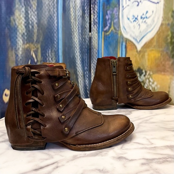 Freebird Limerick Brown Leather Moto Boots Western Ankle Studded Size 7 GUC - Picture 4 of 8